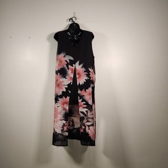 COLDWATER CREEK Sleeveless Shift Mini Dress Women 16 Multi Floral Split Flowy - Picture 3 of 12